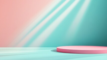 Wall Mural - abstract minimalist stage lights backdrop with pink platform and teal background for product mockup and presentation