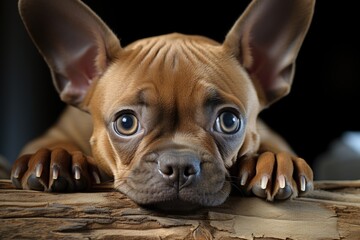 Wall Mural - Young French Bulldog Brown Playing Isolated on the White Wall of the Studio, generative IA