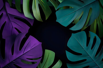 Wall Mural - A pattern of palm leaves is on the left side of this image, and a black background is on the right.