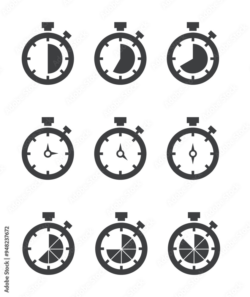 Image vectorielle Stock Countdown timer icon set. Time sequence runs ...