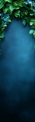 Wall Mural - a blue background with green leaves and flowers. the leaves are arranged in a way that they look lik