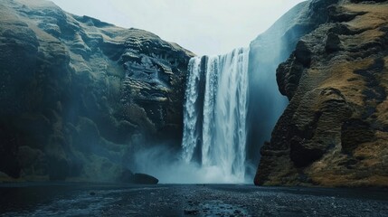 Powerful Waterfall in Iceland