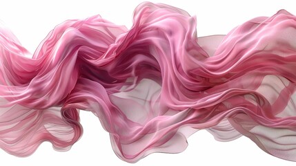 3D hyper realism pink silk cloth floating isolated white color background. Futuristic cyberpunk reflective gold holographic flow