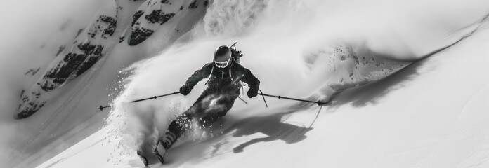 Canvas Print - Skier Descending a Snowy Mountainside