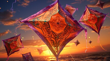 Poster - childrens kite festival, enchanting sight of colorful kites gently drifting in the twilight sky, adding magic to the international childrens day 