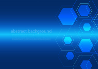Wall Mural - geometric abstract background with blue hexagons. structure molecule and communication. science, tec