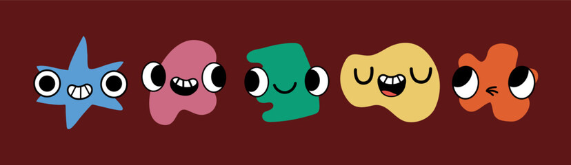 Wall Mural - Set of abstract shape with cartoon faces showing emotions.