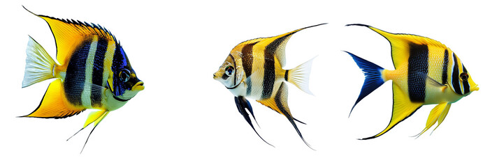  Set off Watercolor angel fish isolated on a transparent background