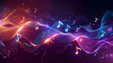 Wall Mural - a picture of abstract music background with notes and bokeh lights,  Abstract background with colorful glowing waves