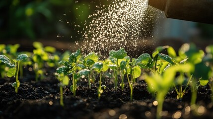 Watering Seedlings in the Garden