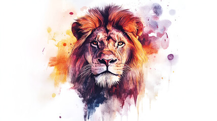  vibrant water color lion face in angry mood illustration. ai generative.
