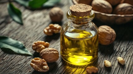 Walnut Oil in a Glass Bottle