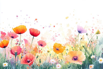 Wall Mural - Watercolor Poppy Field.