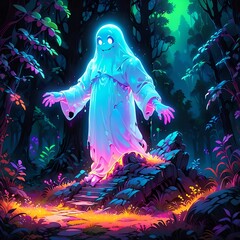 Sticker - ghostly figure in a luminous forest