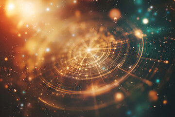 astrological birth chart on blurred astral background with sparks and glowing lights. esoteric horos