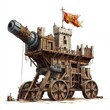 © Wavezaa - A blend of siege engines and artillery, hybrid war tactics, cinematic illustration, isolated on white background