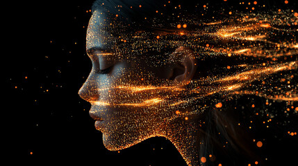 Human head silhouette with code data. 3D Rendering