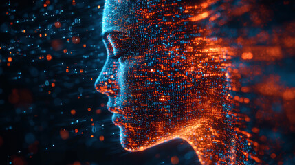 Human head silhouette with code data. 3D Rendering