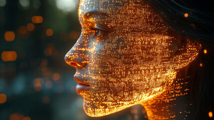 Human head silhouette with code data. 3D Rendering