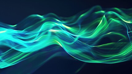 Abstract green and blue light waves on a dark background. Abstract image of glowing blue line with dark background. Digital art and motion concept for wallpaper, banner, and print. Curve. AIG53.