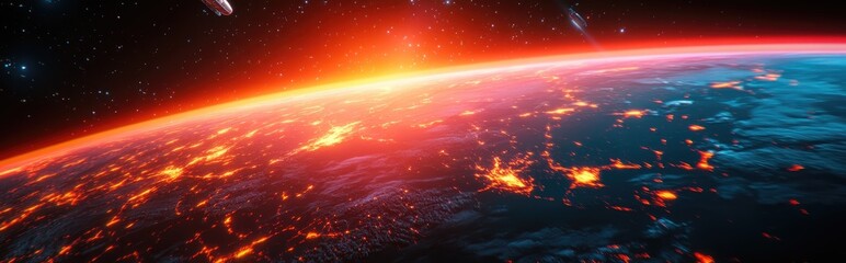 Poster - Spacecraft Orbiting Earth 3D Cartoon Rendering 3D Illustration
