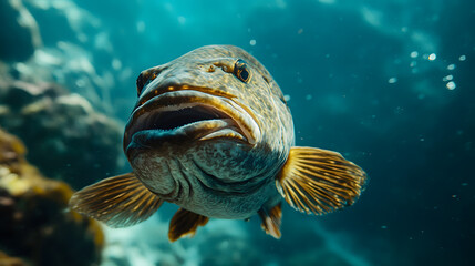 Underwater large  fish in the depths of the ocean
