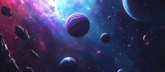 Aufkleber - Awesome cosmic image featuring planets stars galaxies and nebulas in a 3D cartoon rendering of deep space ideal for science fiction wallpaper