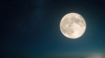 full moon rising in a starry night sky, tranquil scene, 3d illustration