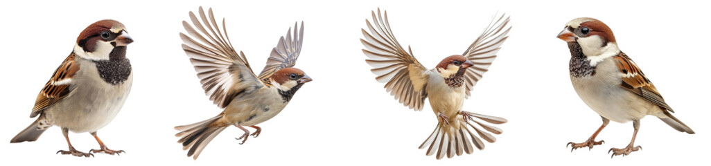 house sparrow bird in various poses including flying and perching natural wildlife transparent backg