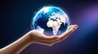 © Oleks Stock - Global Hologram of Earth in Hand – Business and Environmental Protection Concept on Dark Background