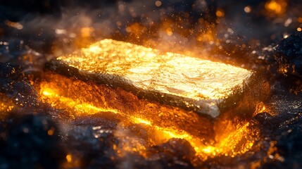 A gold bar engulfed in flames with sparks and smoke swirling around, a dramatic display of wealth and risk.