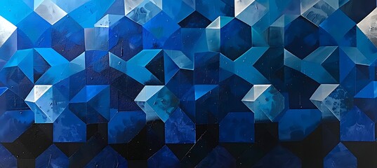 Canvas Print - A Blue Abstract Background with Rhombus Grid Patterns