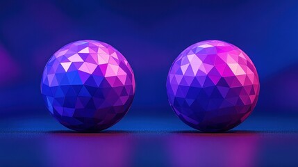 Two Geometric Spheres in Neon Lighting