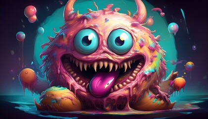 Digital illustration of a donut monster.