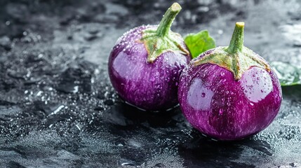 Vivid Purple Eggplants on Moody Dark Background - Selective Focus for Culinary Concepts