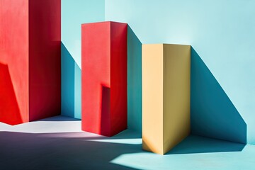 Wall Mural - vivid geometric shapes create a striking composition, showcasing bold colors and dynamic shadows aga