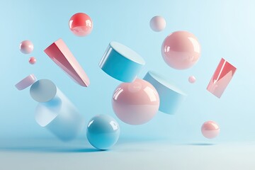 Wall Mural - colorful geometric shapes float in a serene blue background, creating a modern and abstract visual c