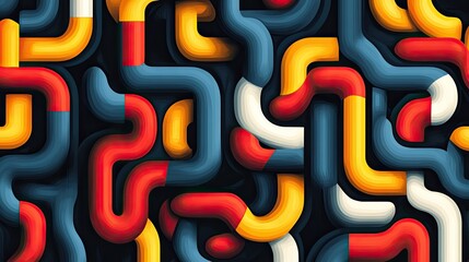 3. A seamless pattern of interwoven lines forming a complex, maze-like structure, with varying line thickness to create depth and movement