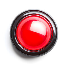 Top view red light round button isolated on white background	