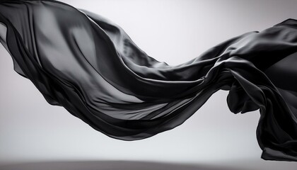 Wall Mural - Minimalist composition of black silk cloth suspended in mid-air for product focus.