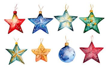 Wall Mural - Watercolor collection of Christmas stars isolated on white background	