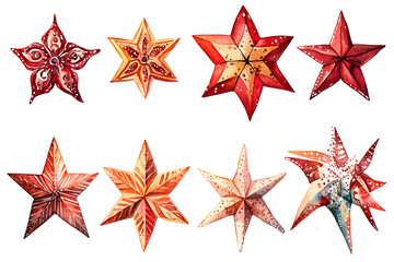 Poster - Watercolor collection of Christmas stars isolated on white background	