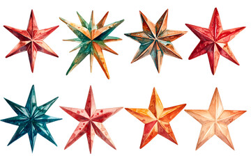 Poster - Watercolor collection of Christmas stars isolated on white background	