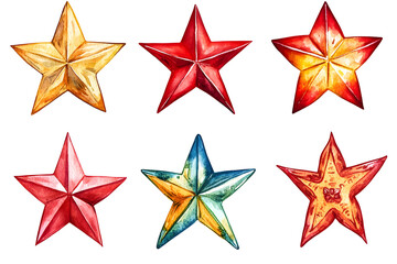 Sticker - Watercolor collection of Christmas stars isolated on white background	