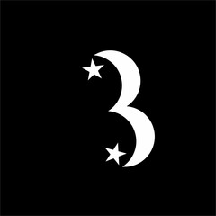 Number 3 logo design with crescent moon and star.