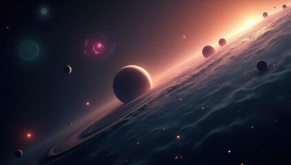 Wall Mural - Planetary system with exoplanets