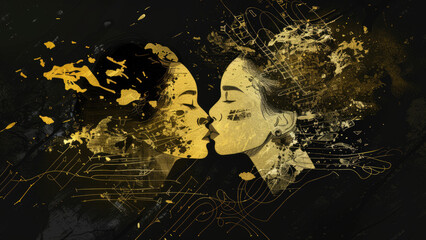 Abstract Portrait of Two Women in Mixed Media