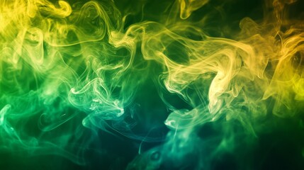Leinwandbilder - A colorful abstract background featuring green and yellow cigarette smoke weaving through the air, creating an energetic and vibrant atmosphere.