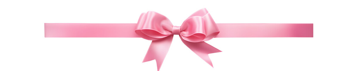 Pink satin ribbon tied into a bow. Isolated on transparent background