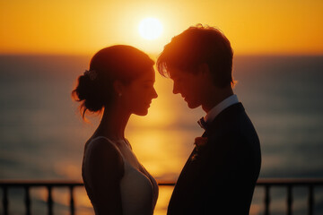 Wall Mural - Couple Silhouette At Sunset